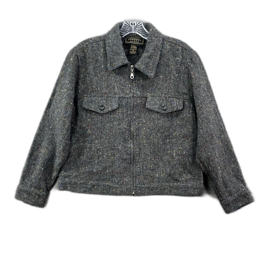 Vintage Express Tweed Jacket Women Medium Wool Full Zip Classic Winter Retro Y2K